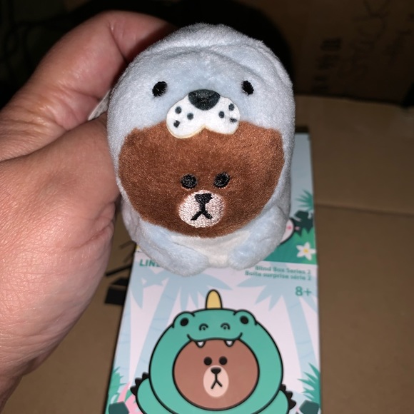 Kawaii Line Friends Brown Bear dressed as a Seal Mini Mystery Collectible Plush - Picture 3 of 13
